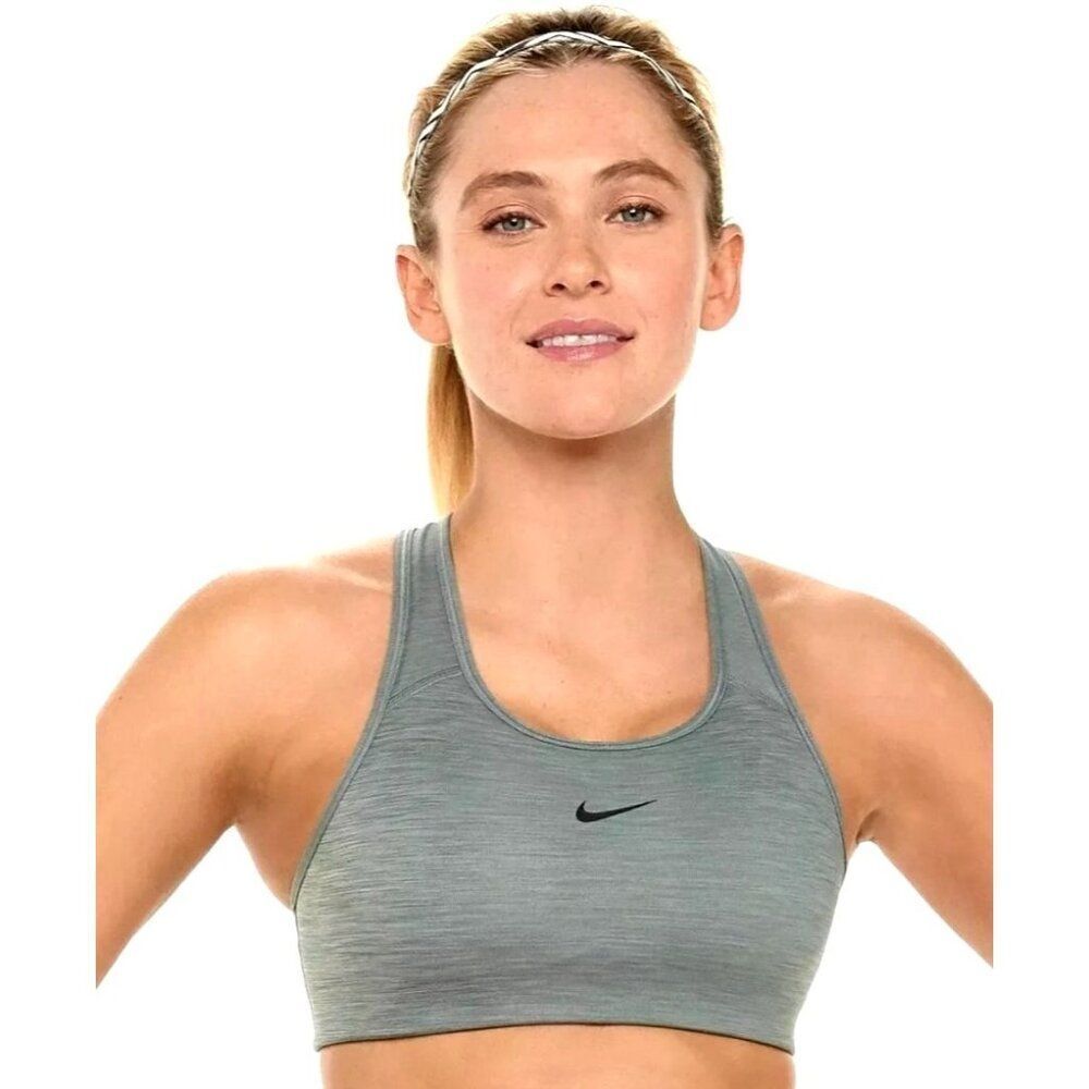Nike Womens Swoosh Sports Bra M Gray Padded Dri-Fit Med Support Activewear